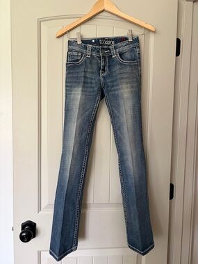 Rock & Roll Cowgirl Youth 12 Bling Pocket Bootcut Jeans Professional Crease